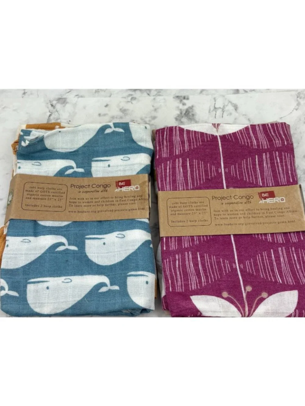 *New Zebi Organic Burp Cloths Unisex Baby 2 Packages 4 Cloths Bird Giraffe